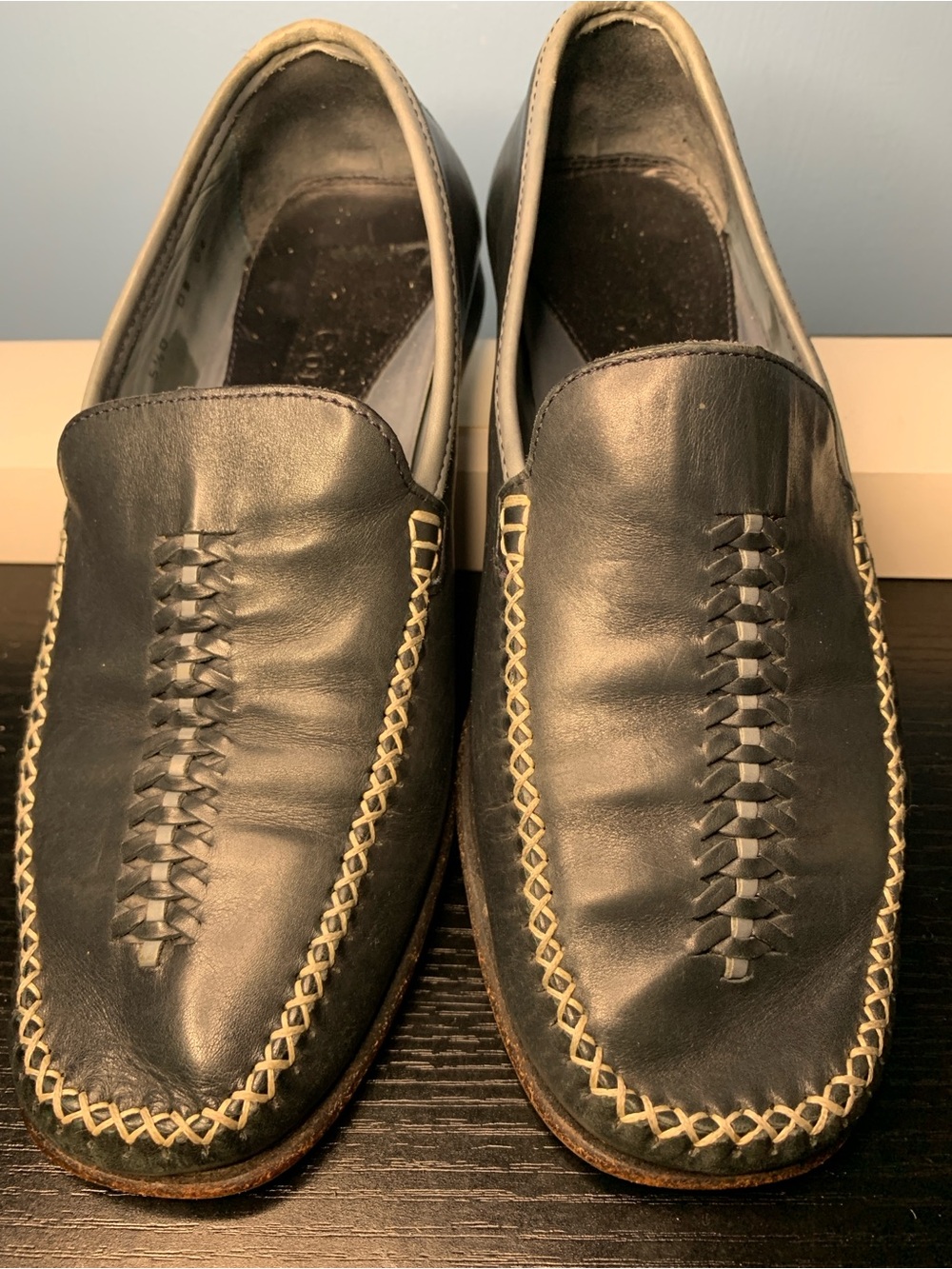 Cole Haan Black Leather Slip-On Loafers with Contrast Stitching